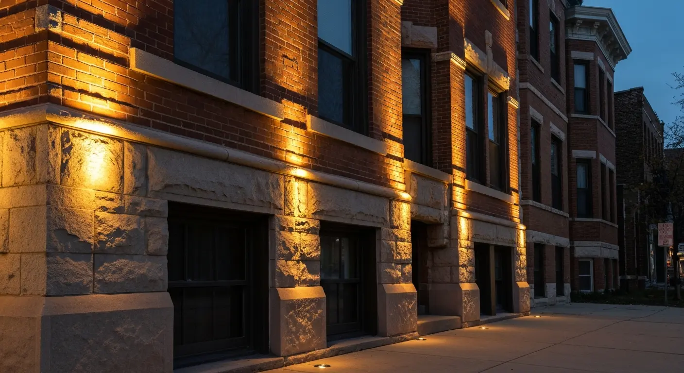 Architectural uplighting on building facade