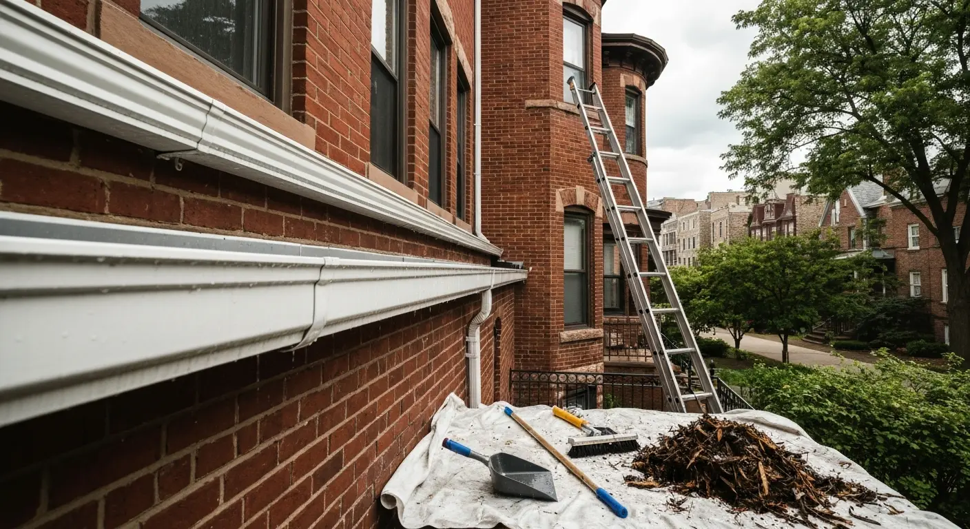 Gutter cleaning in Chicago neighborhood