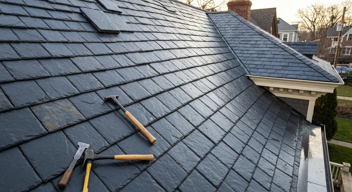 Historic slate roof restoration and detail work
