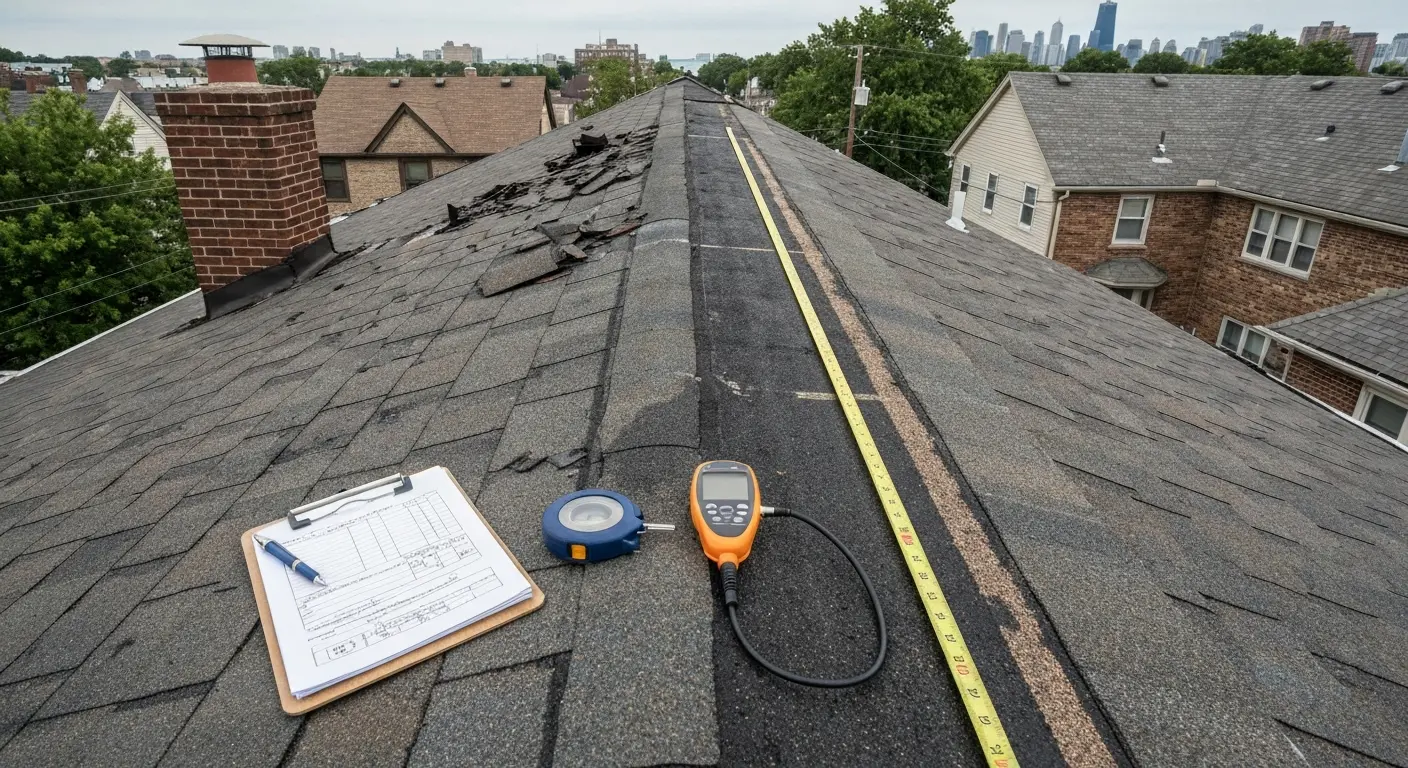 Storm damage assessment on residential roof