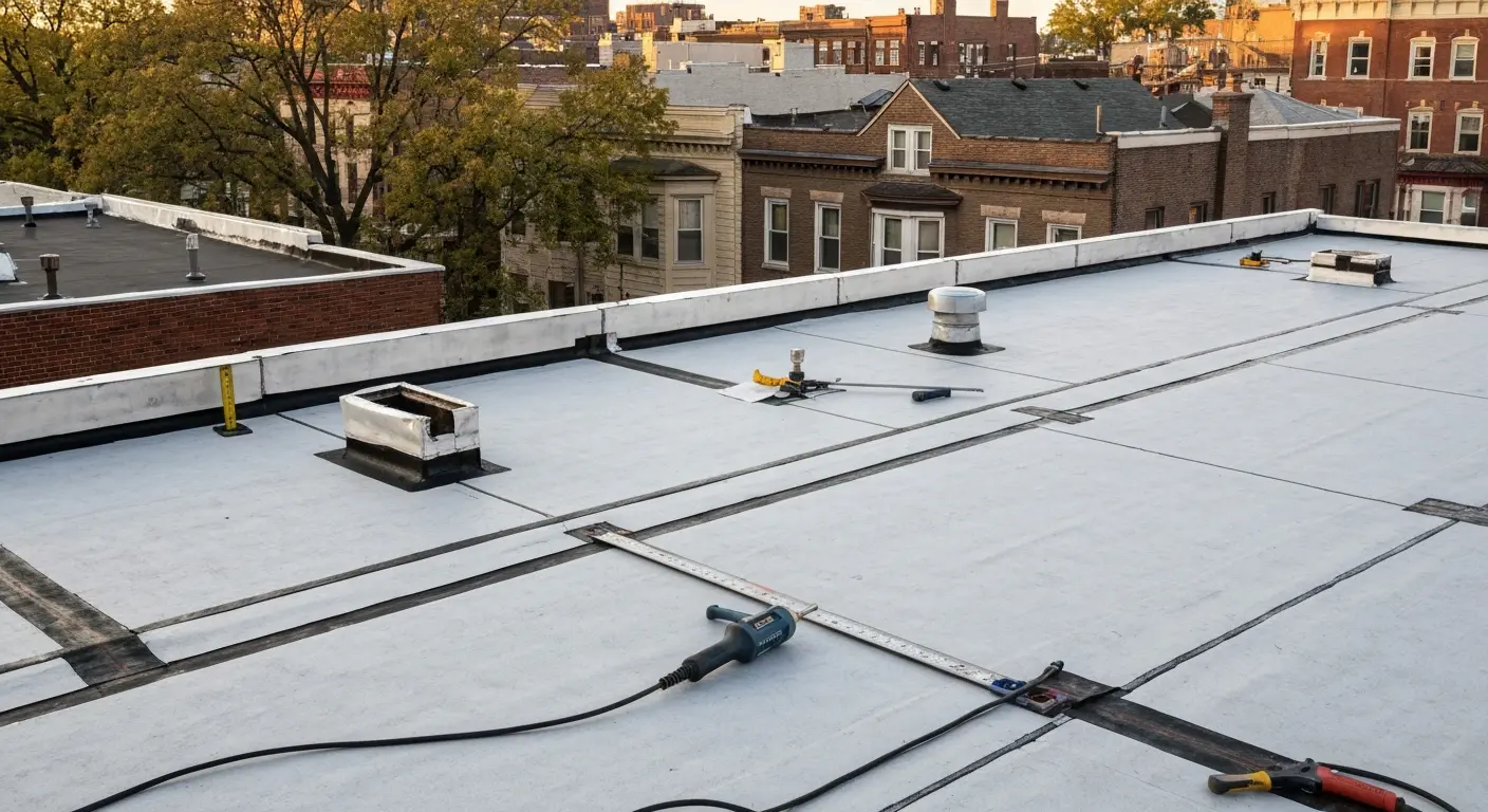 Flat roof membrane repair and waterproofing detail