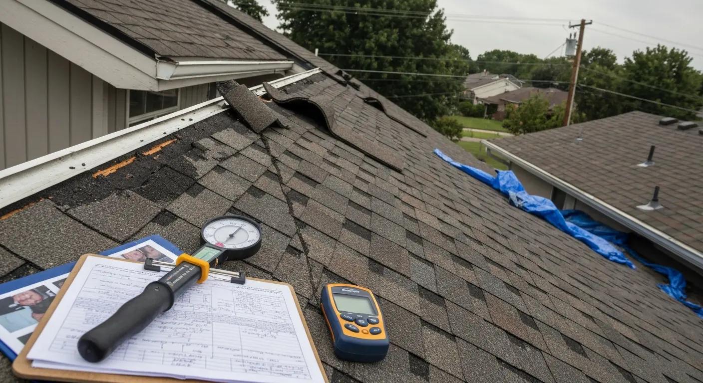Storm damage assessment on residential roof