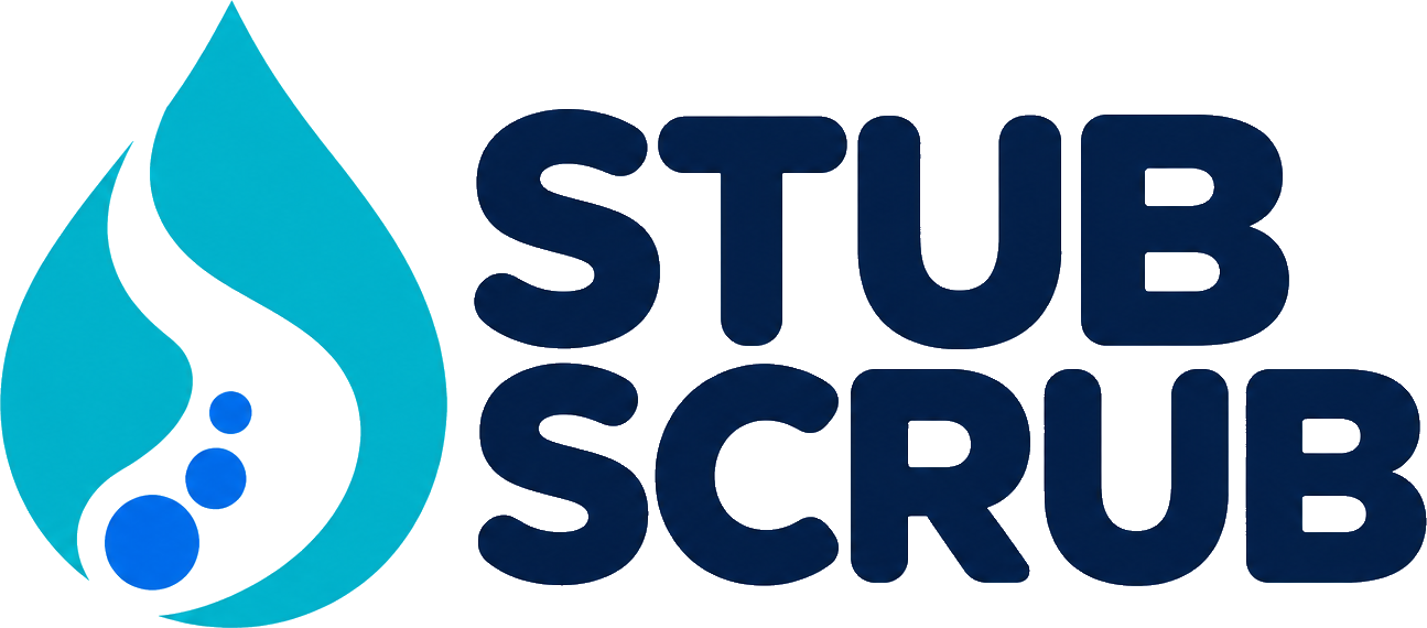 Stub Scrub — turquoise droplet and navy wordmark