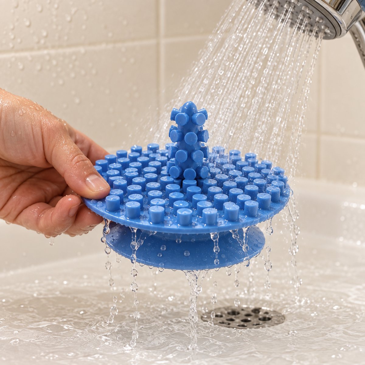 The scrubber being rinsed with water