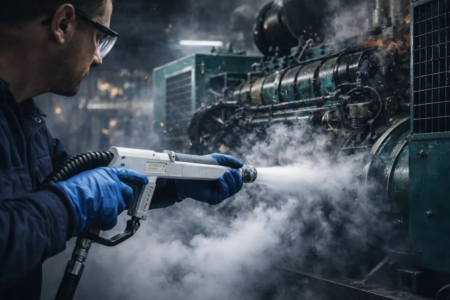 Industrial equipment cleaning in progress