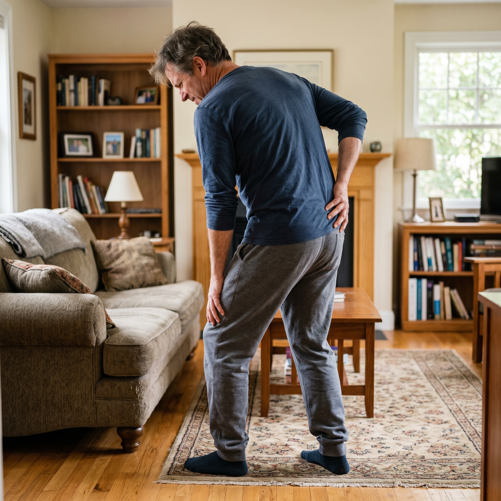 Person experiencing lower back and leg pain from sciatica