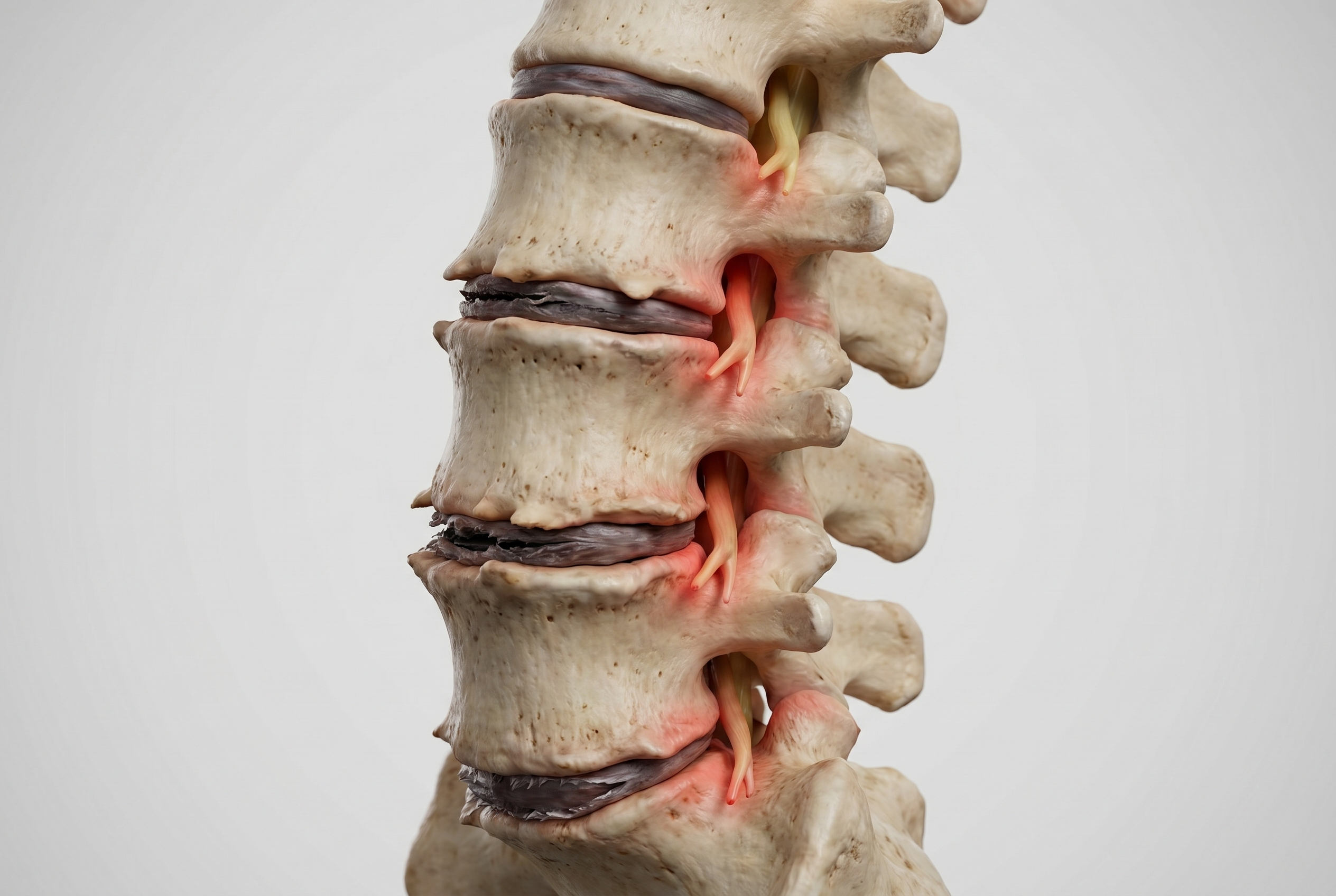 Cross-section of the lumbar spine showing degenerative disc changes