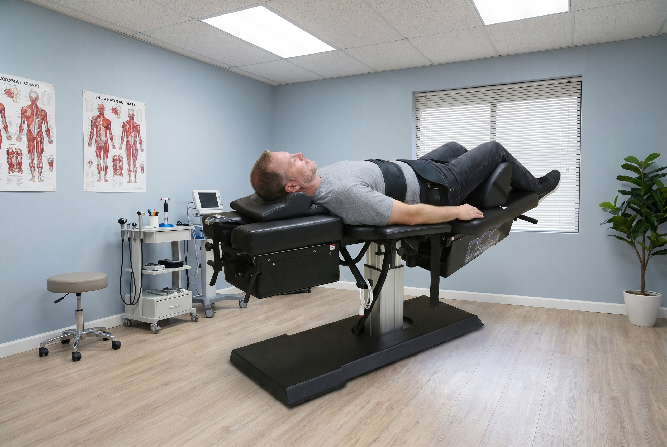 Patient receiving spinal decompression therapy for degenerative disc disease