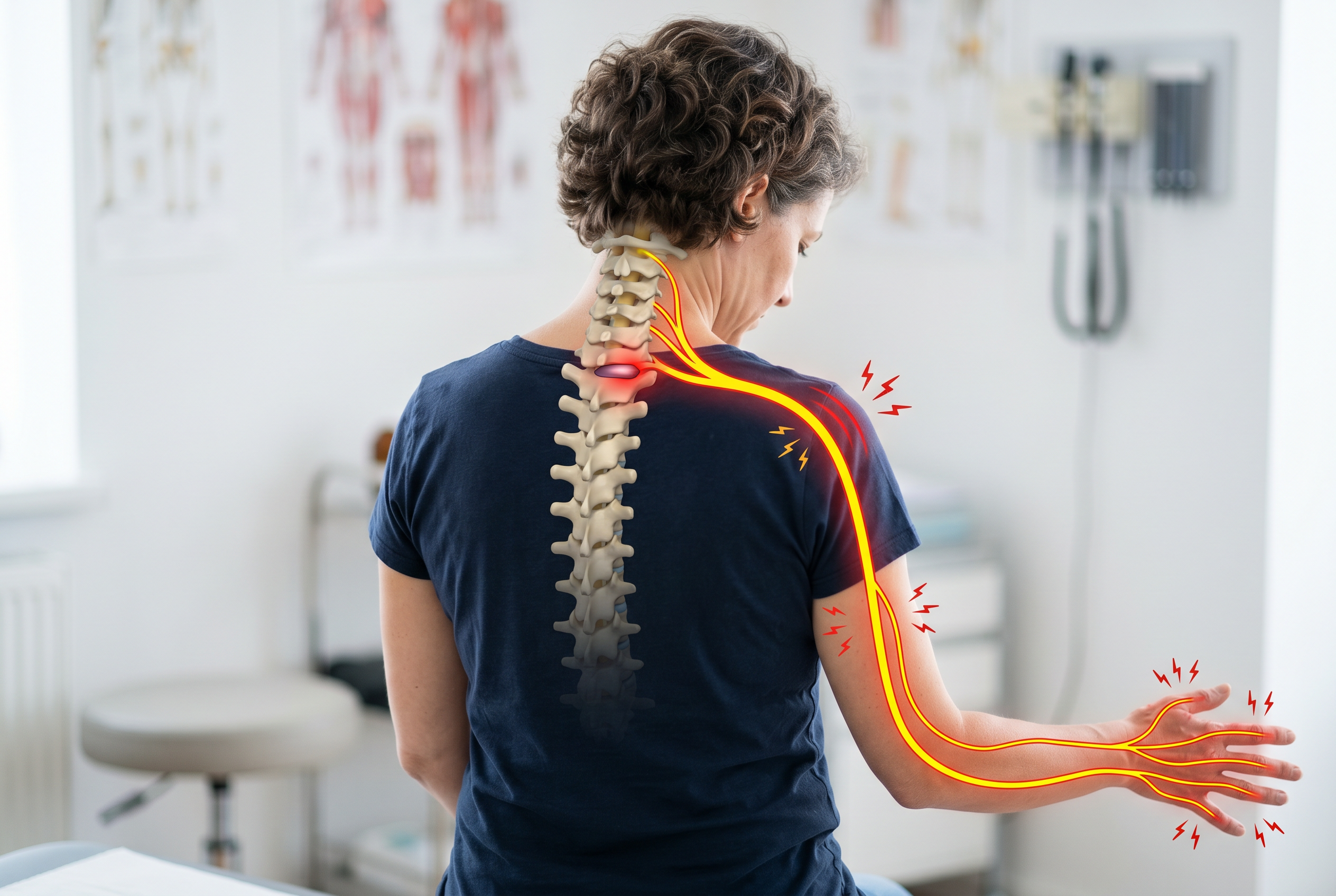 Illustration of a spinal disc bulge showing disc protruding into spinal canal