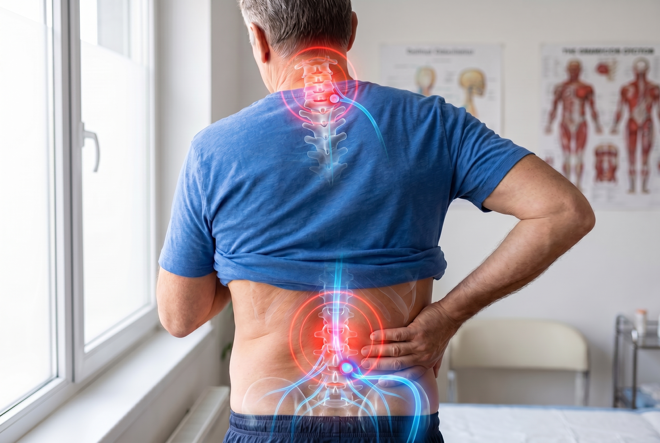 Illustration of a herniated disc pressing on a spinal nerve