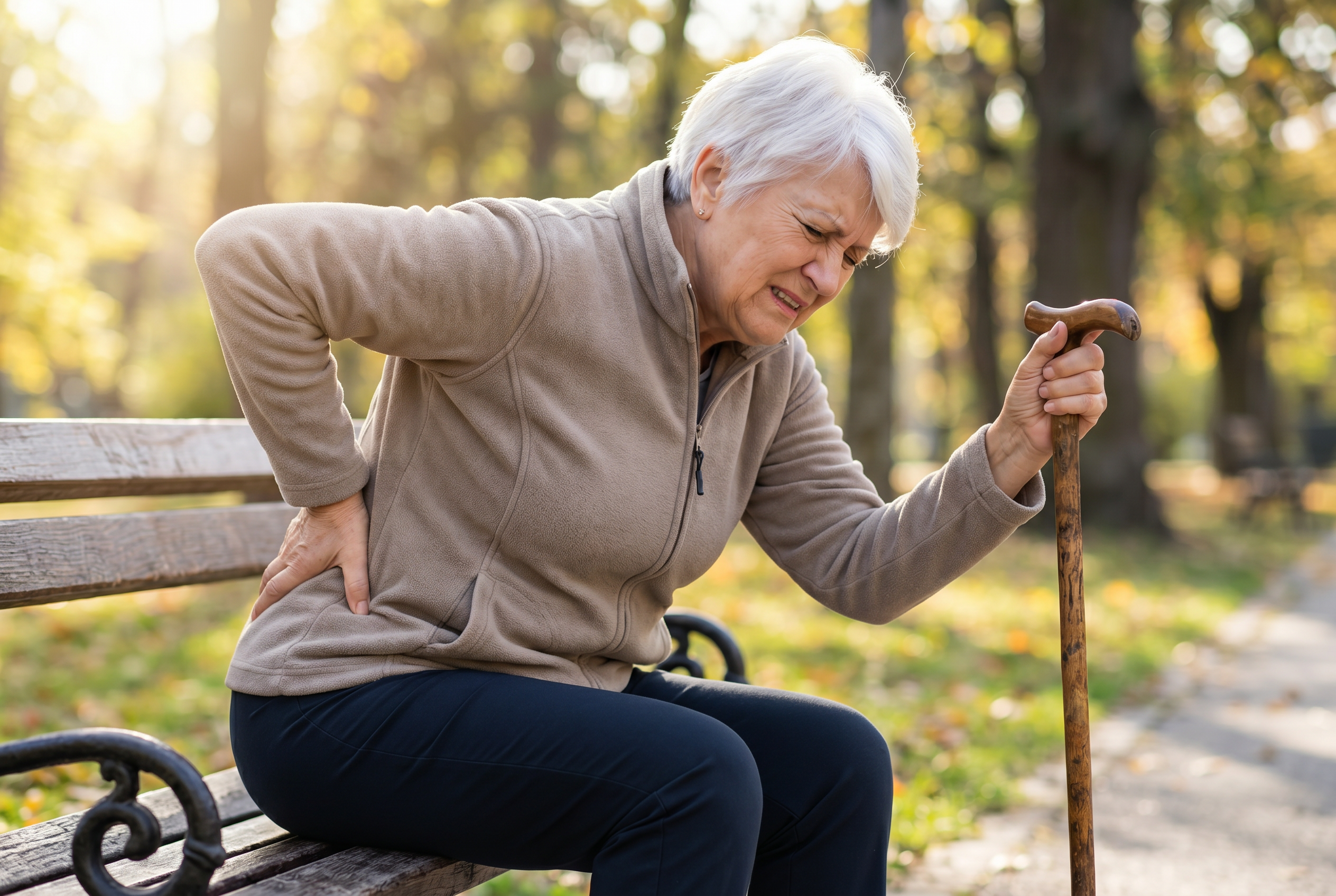 Person experiencing leg pain and lower back pain from spinal stenosis