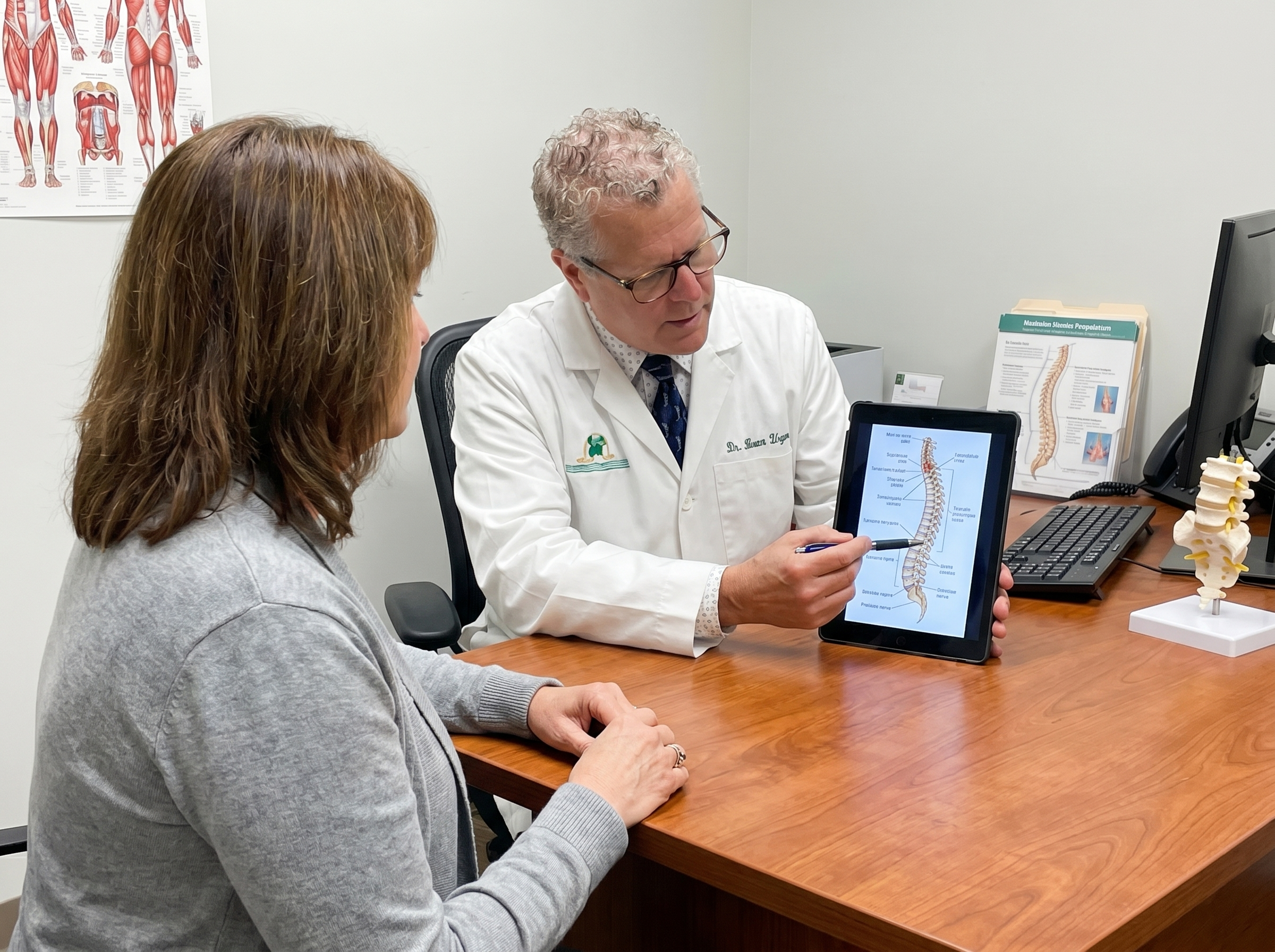 Doctor reviewing pinched nerve treatment plan with a patient