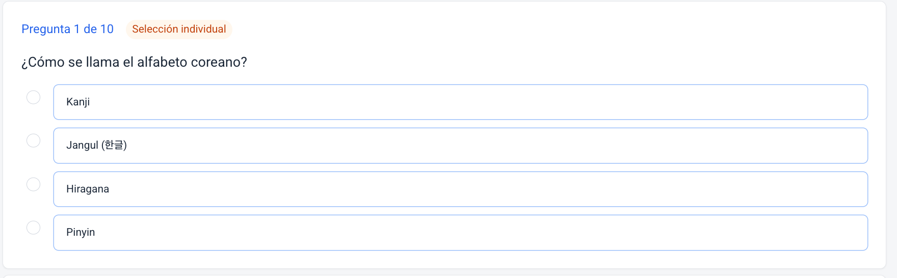 Quiz de repaso dentro del programa de Coreanófilos