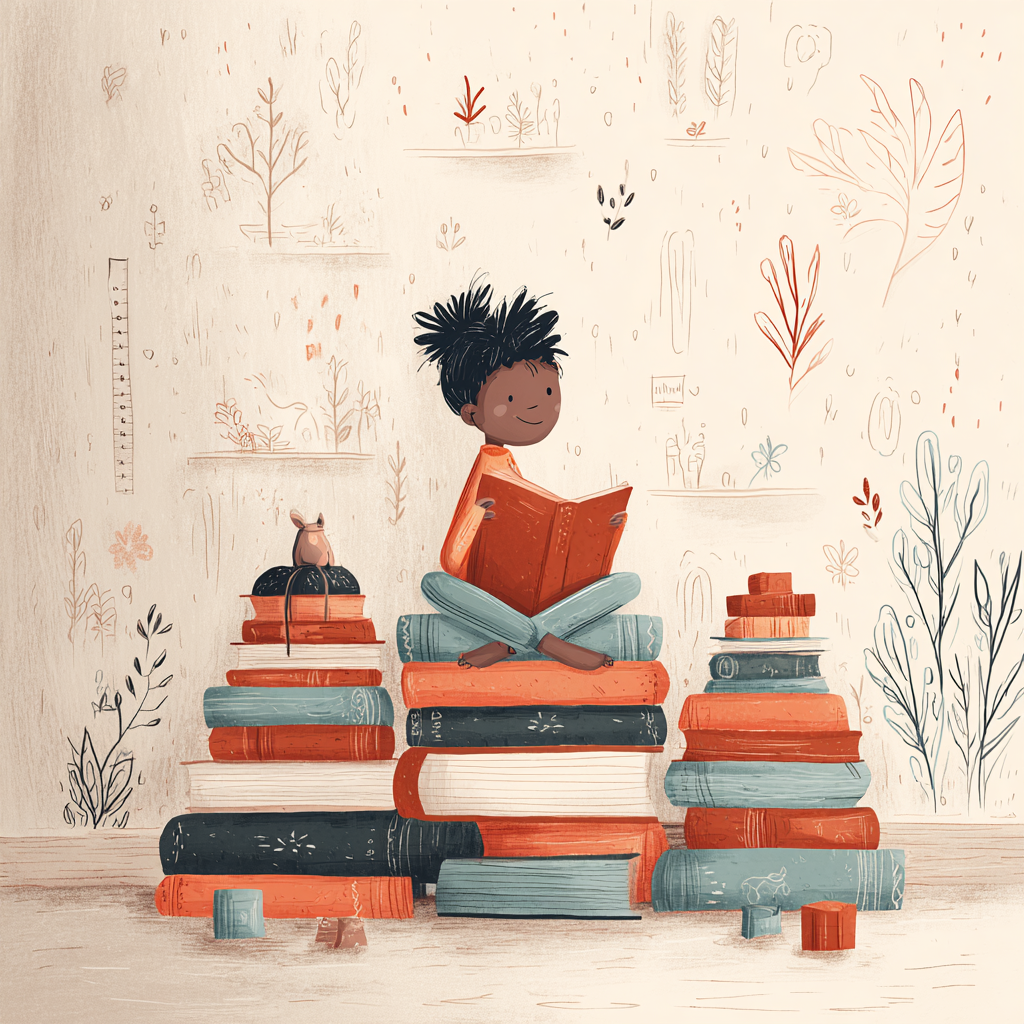 kid on books
