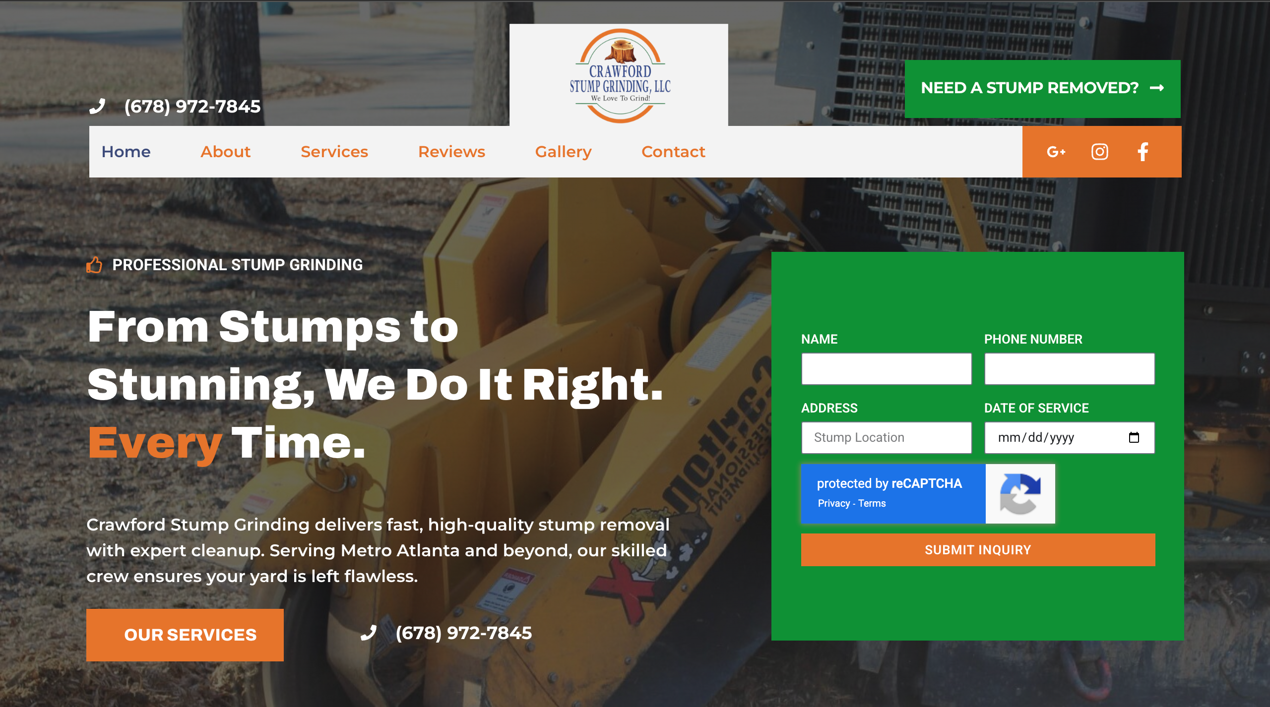 Website design example: Crawford Stump Grinding