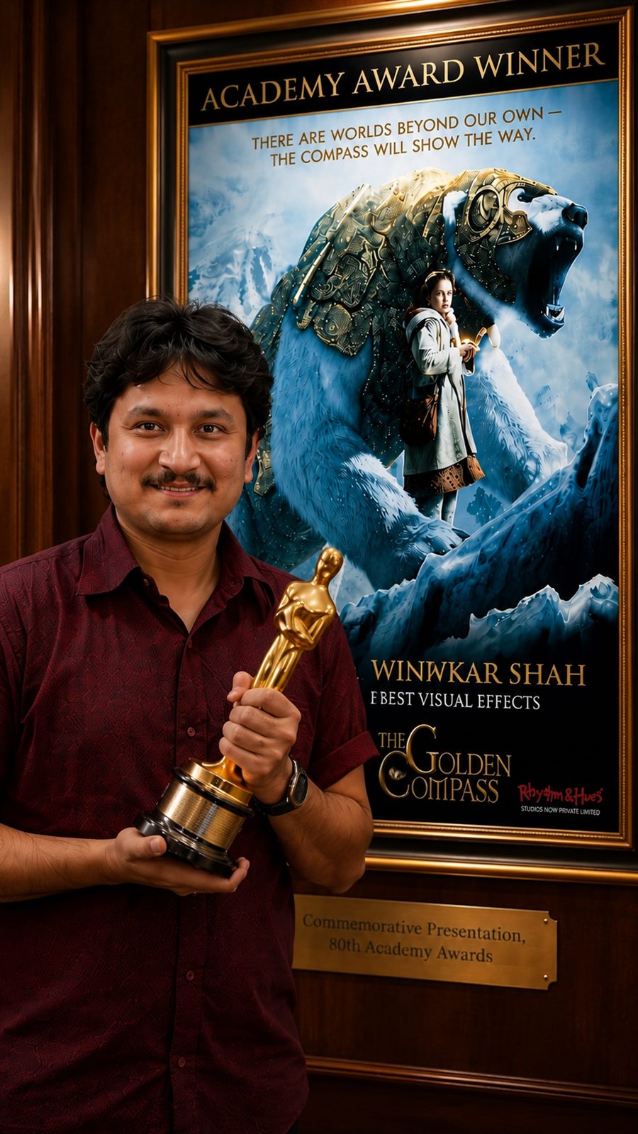 Diwakar Ghodake with his Academy Award, The Golden Compass