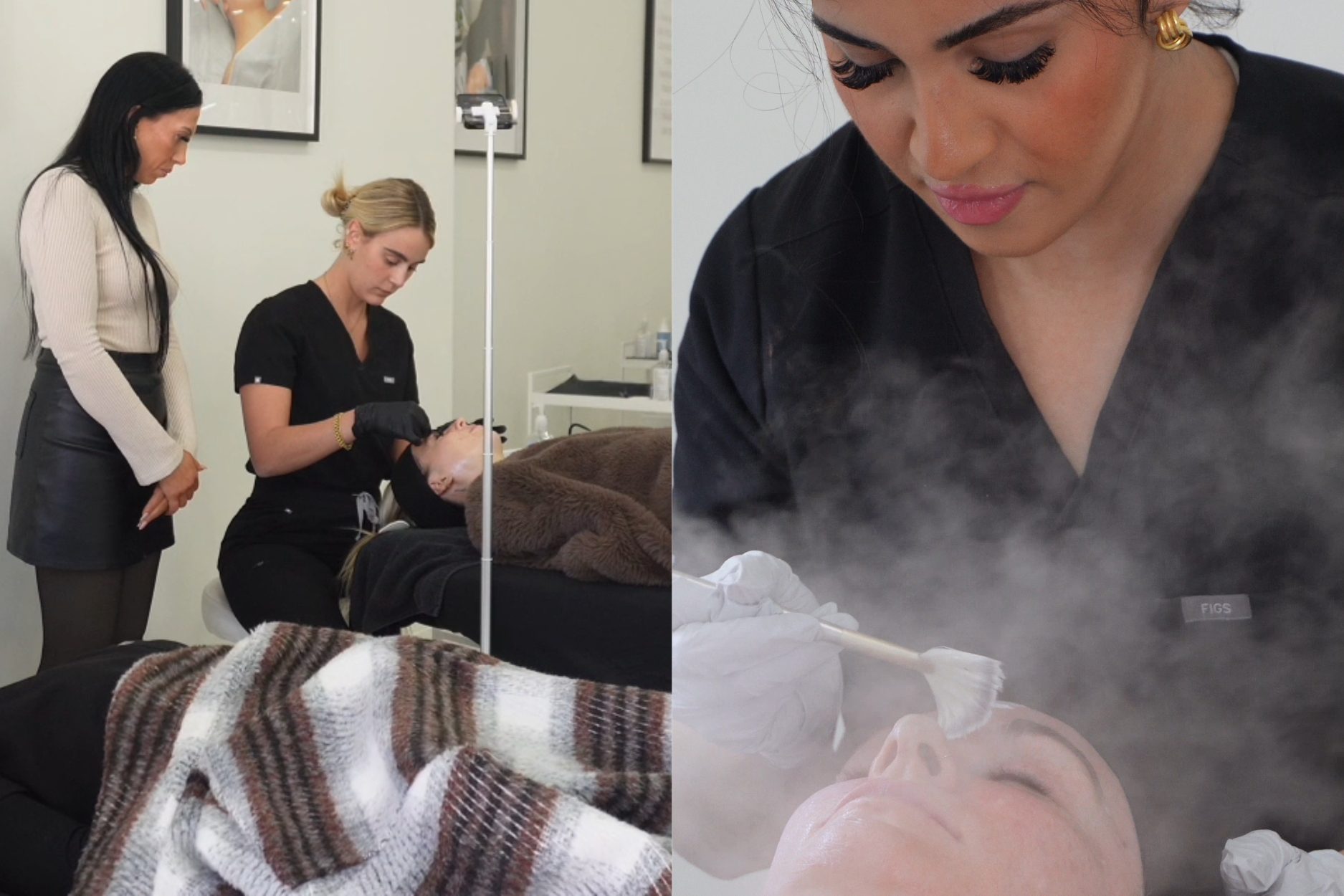 Esthetics student performing a facial treatment under instructor supervision at Project Esty Academy in Gilbert, Arizona. Esthetics student performing a facial treatment under instructor supervision at Project Esty Academy in Gilbert, Arizona.
