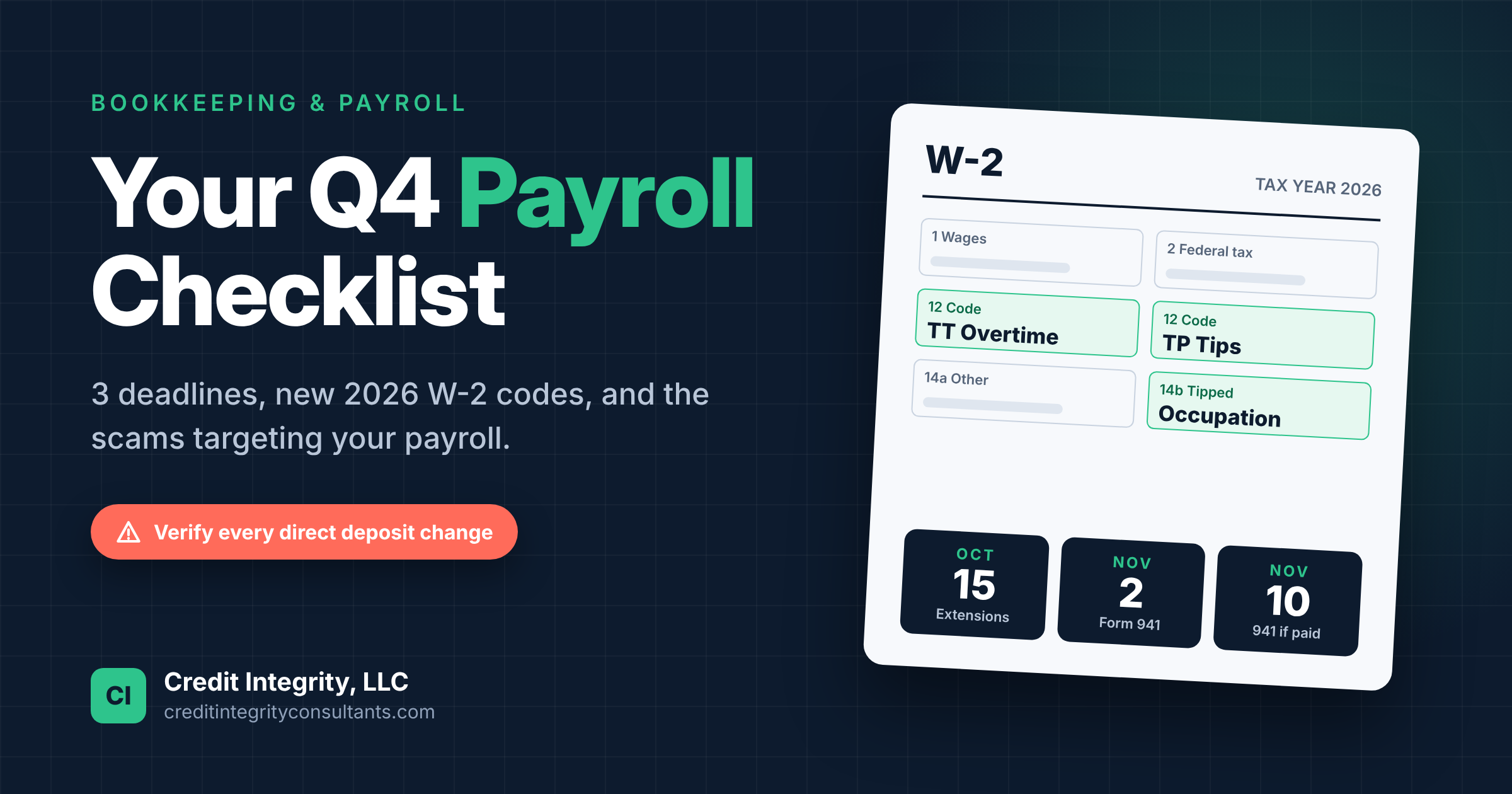 Q4 Payroll Checklist: 3 Deadlines, New W-2 Codes, and the Scams Targeting Your Payroll