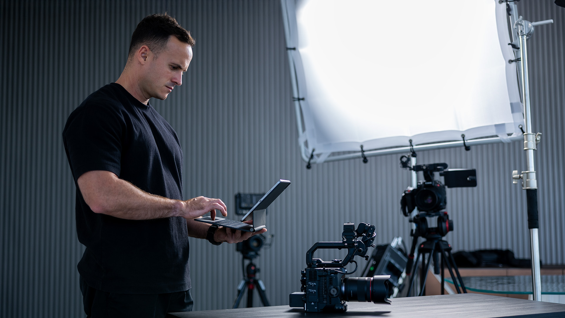 Fernando Medina on set, behind the scenes at Golden Hour Media