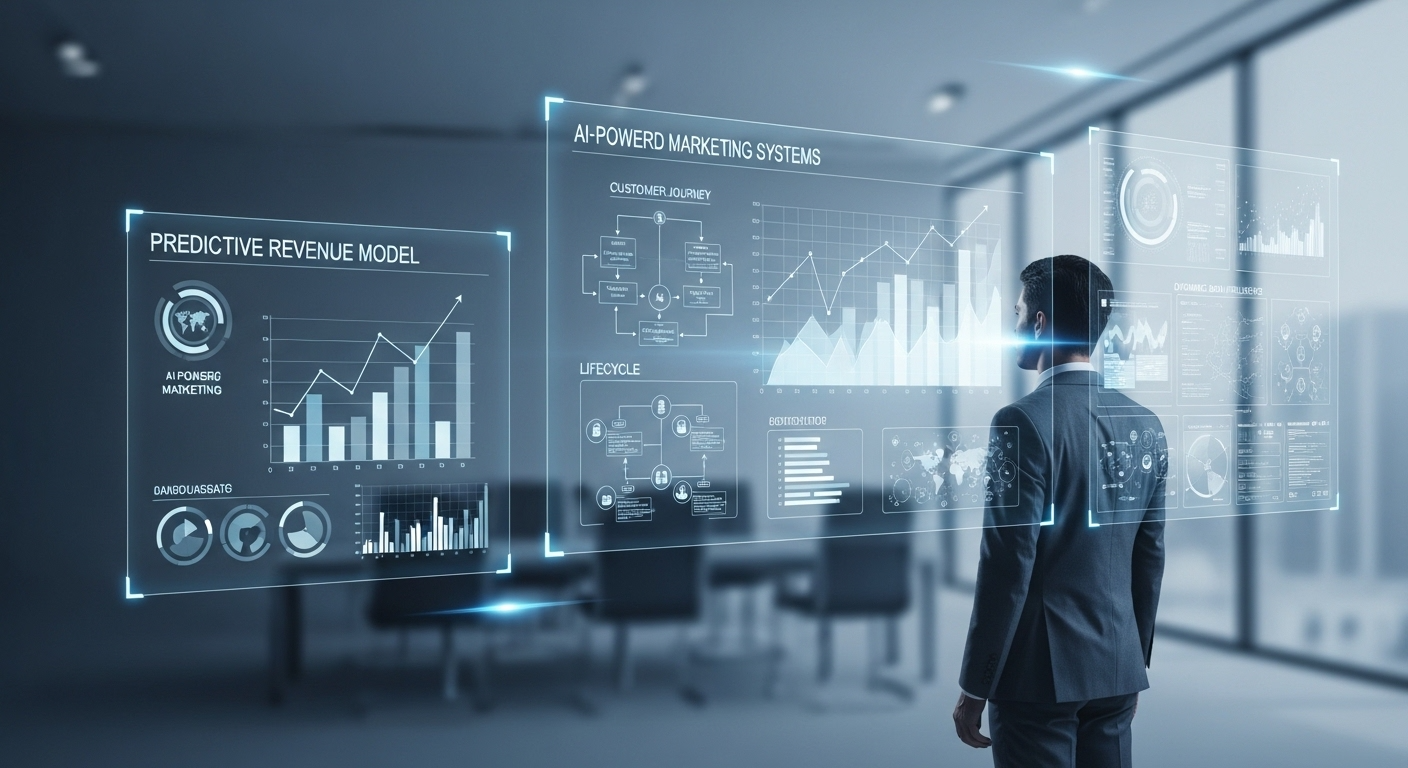 Digital marketing growth intelligence dashboard with AI-driven analytics and predictive revenue forecasting.
