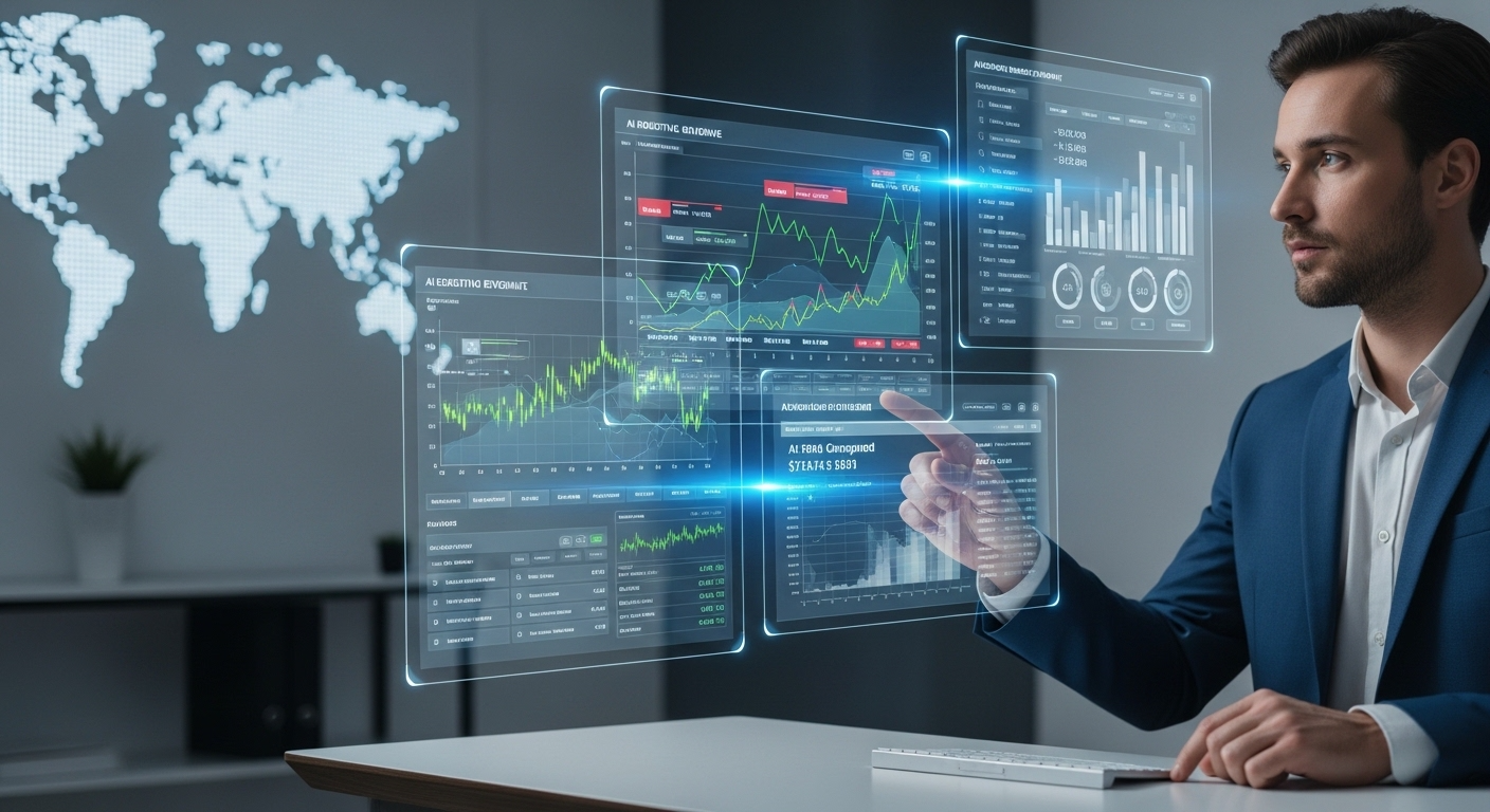 Financial analyst using AI-driven valuation models to assess company performance and market trends.