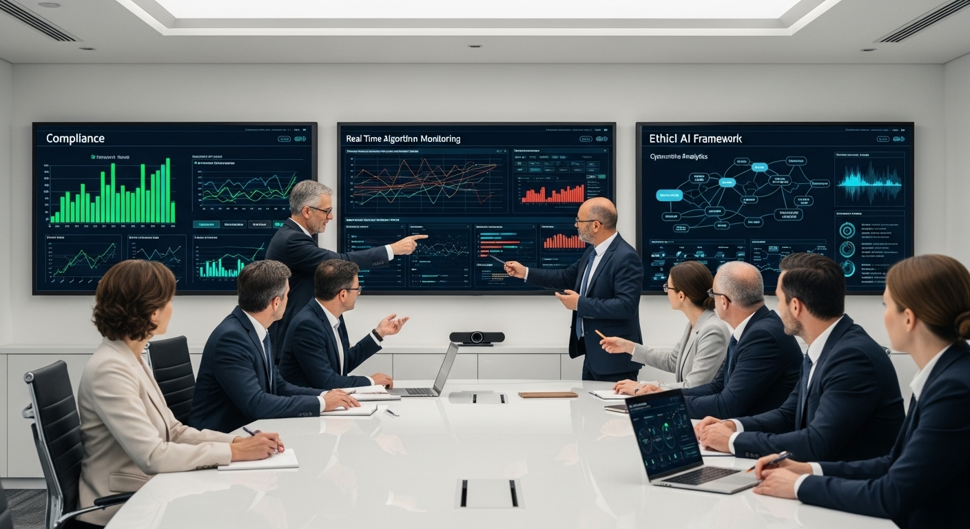 AI risk management dashboard monitoring artificial intelligence systems and business data security.