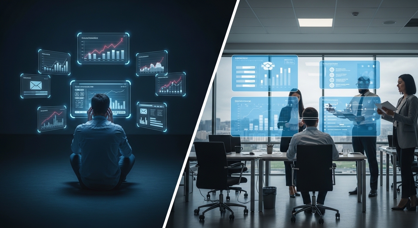 Founder transitioning from burnout and overload to structured leadership with systems, delegation, and organized business operations1