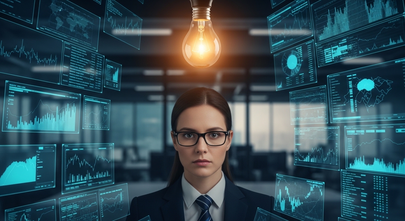 Business professional overwhelmed by data dashboards illustrating how data without insight is useless1