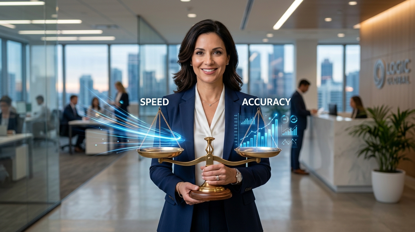 Split screen showing fast action vs detailed analysis in business1