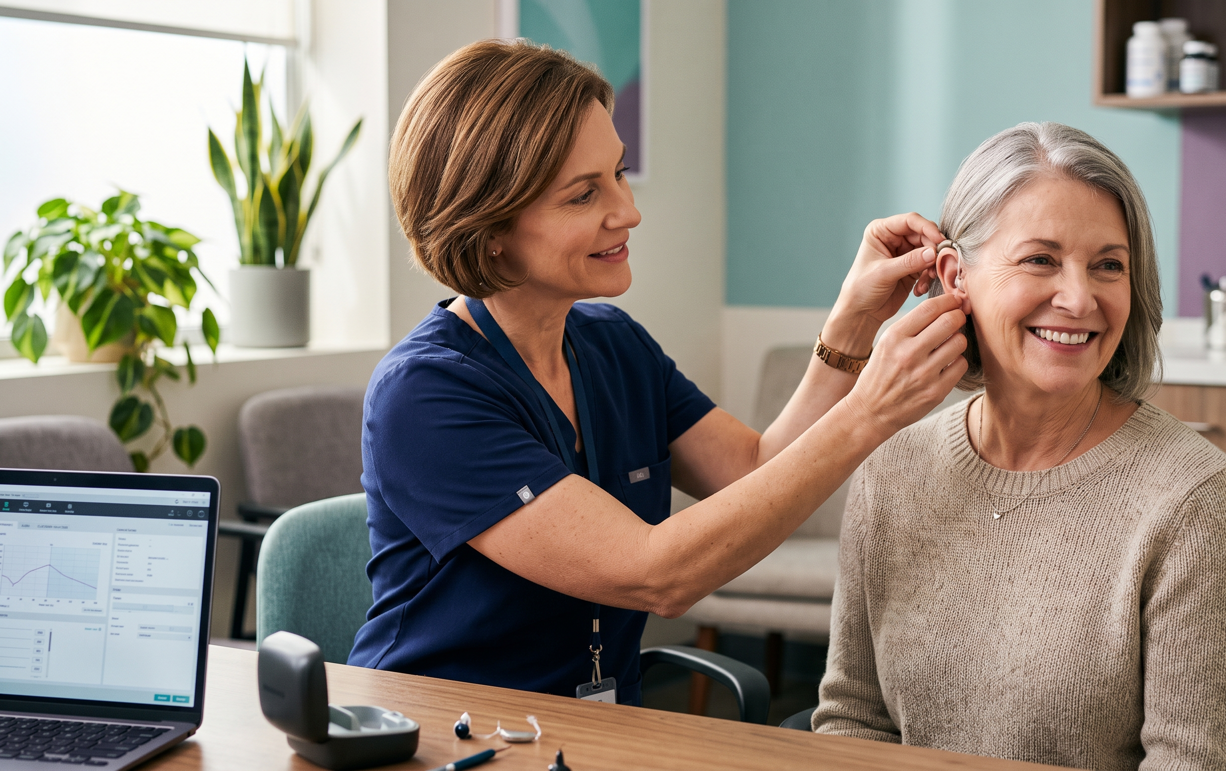 Audiology clinic hearing aid fitting session