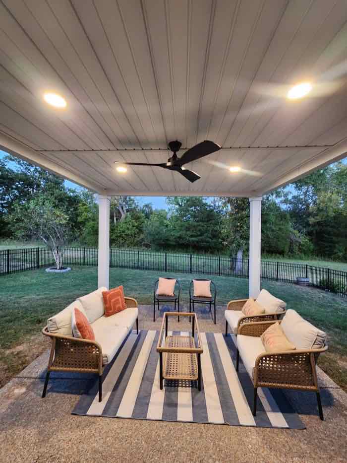 Outdoor patio lighting and ceiling fan installation by Three Or Free Electric