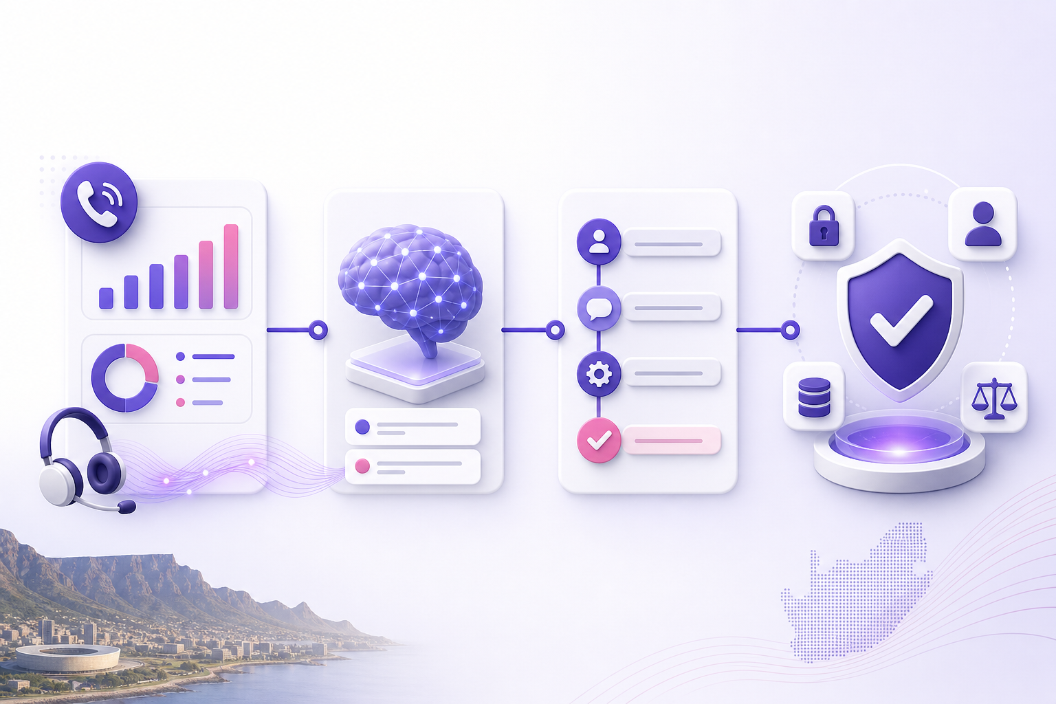 Editorial graphic illustrating inbound call workflow automation and CRM data integration.
