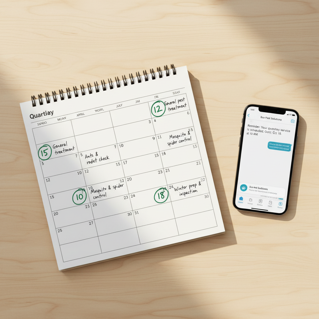 calendar with quarterly service dates marked, or reminder text