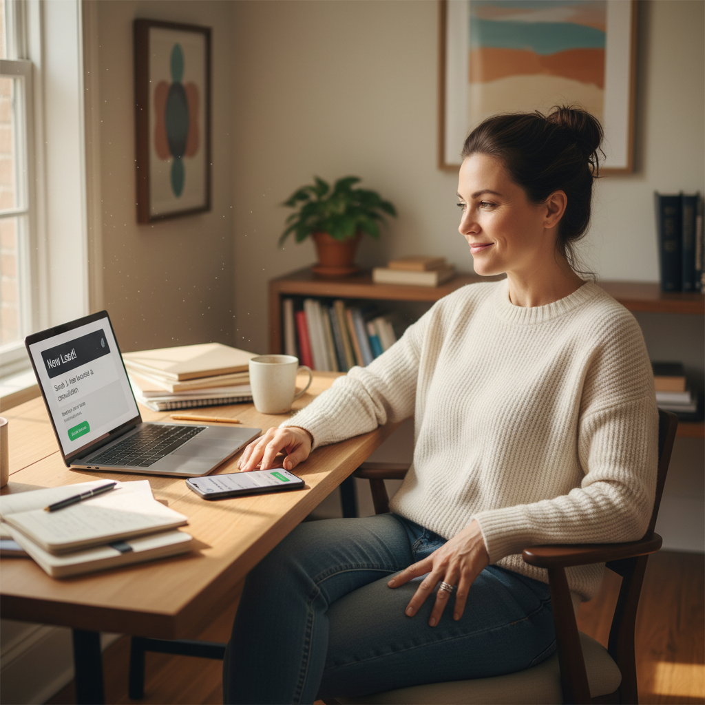 business owner working with the system running in background