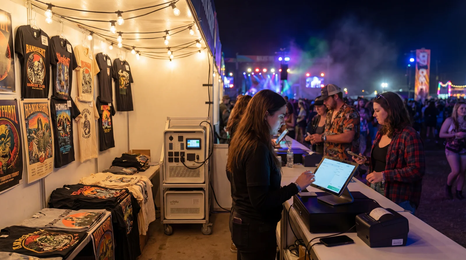 Apollo 5K powering merchandise booth at outdoor event