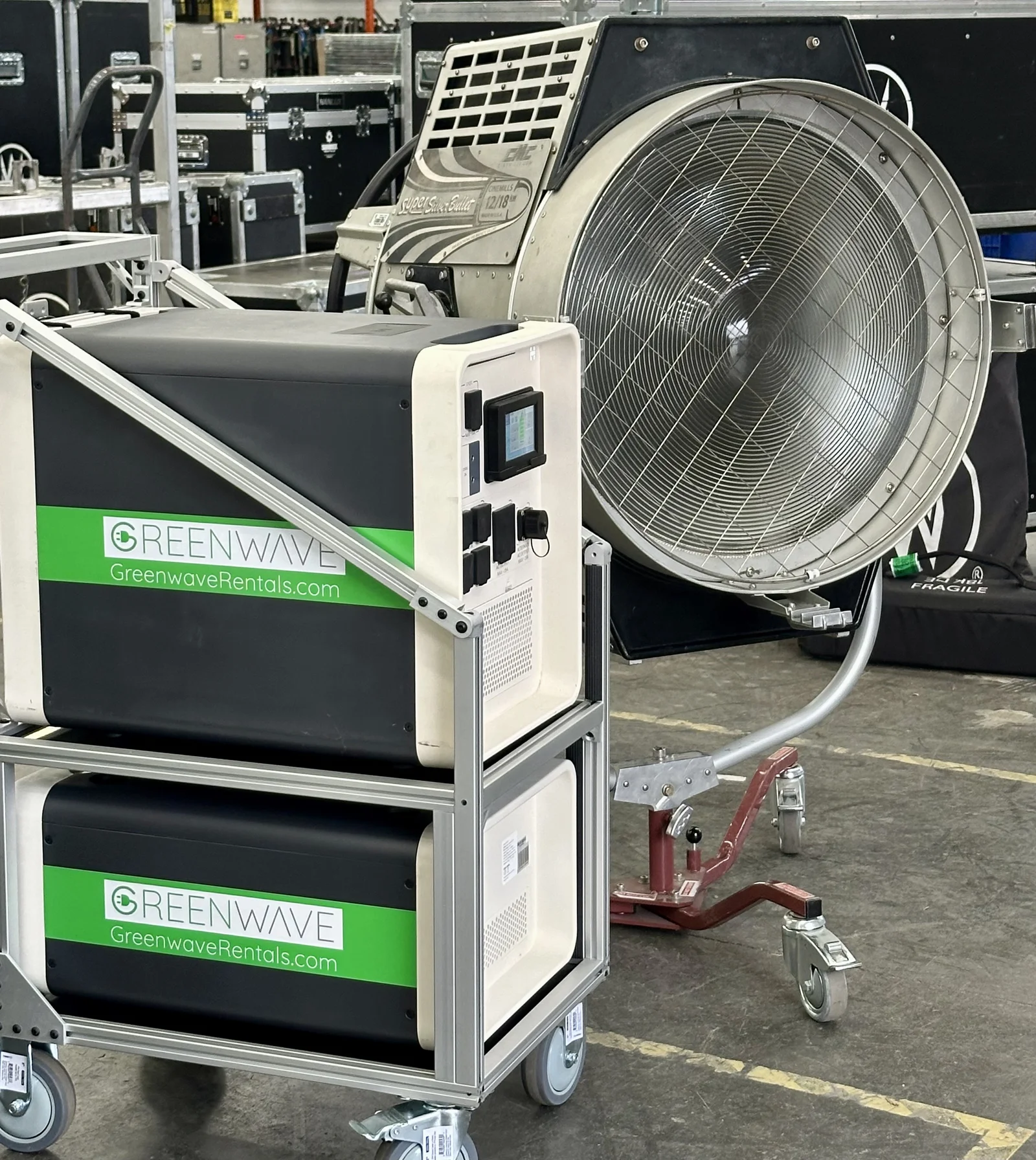 Greenwave battery system powering industrial equipment on film set