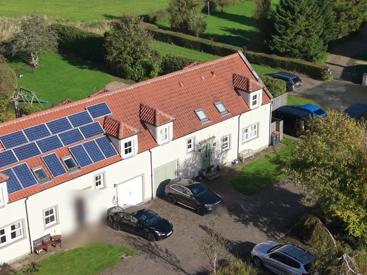 The row of houses in Kirknewton from above