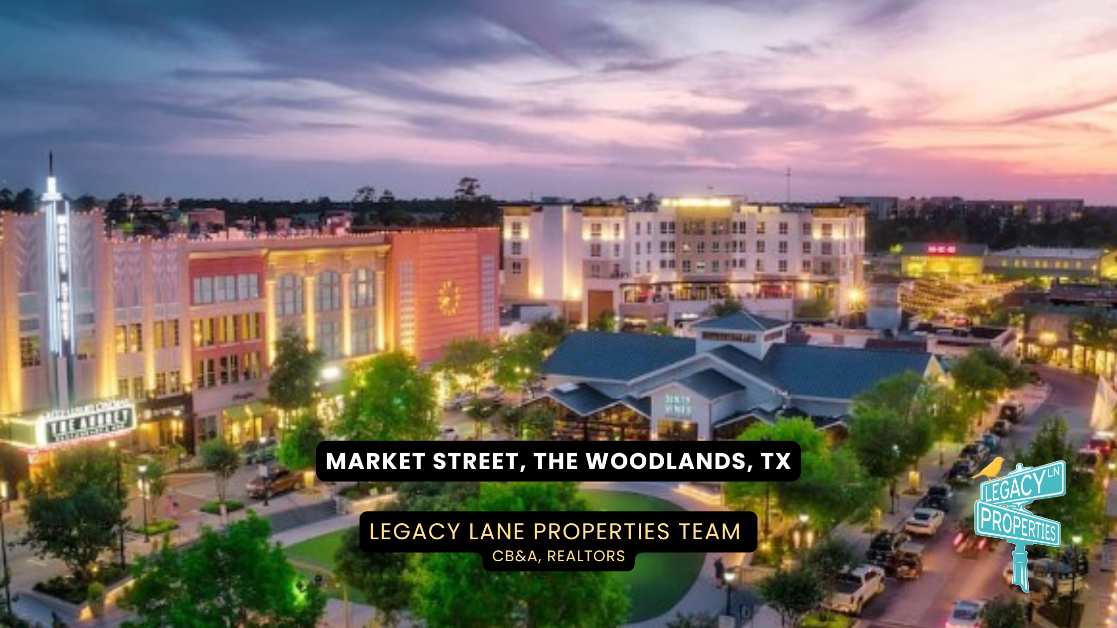 Market Street in The Woodlands representing lifestyle and community for families relocating to North Houston Market Street in The Woodlands representing lifestyle and community for families relocating to North Houston