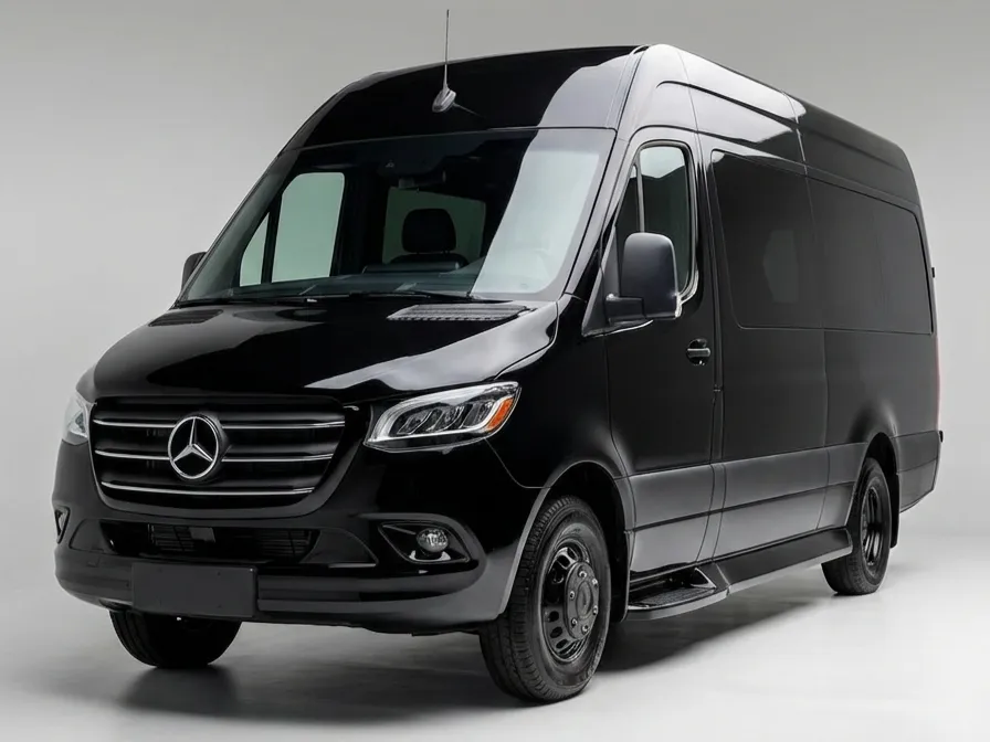 Mercedes Sprinter passenger van displayed as part of a professional rental fleet