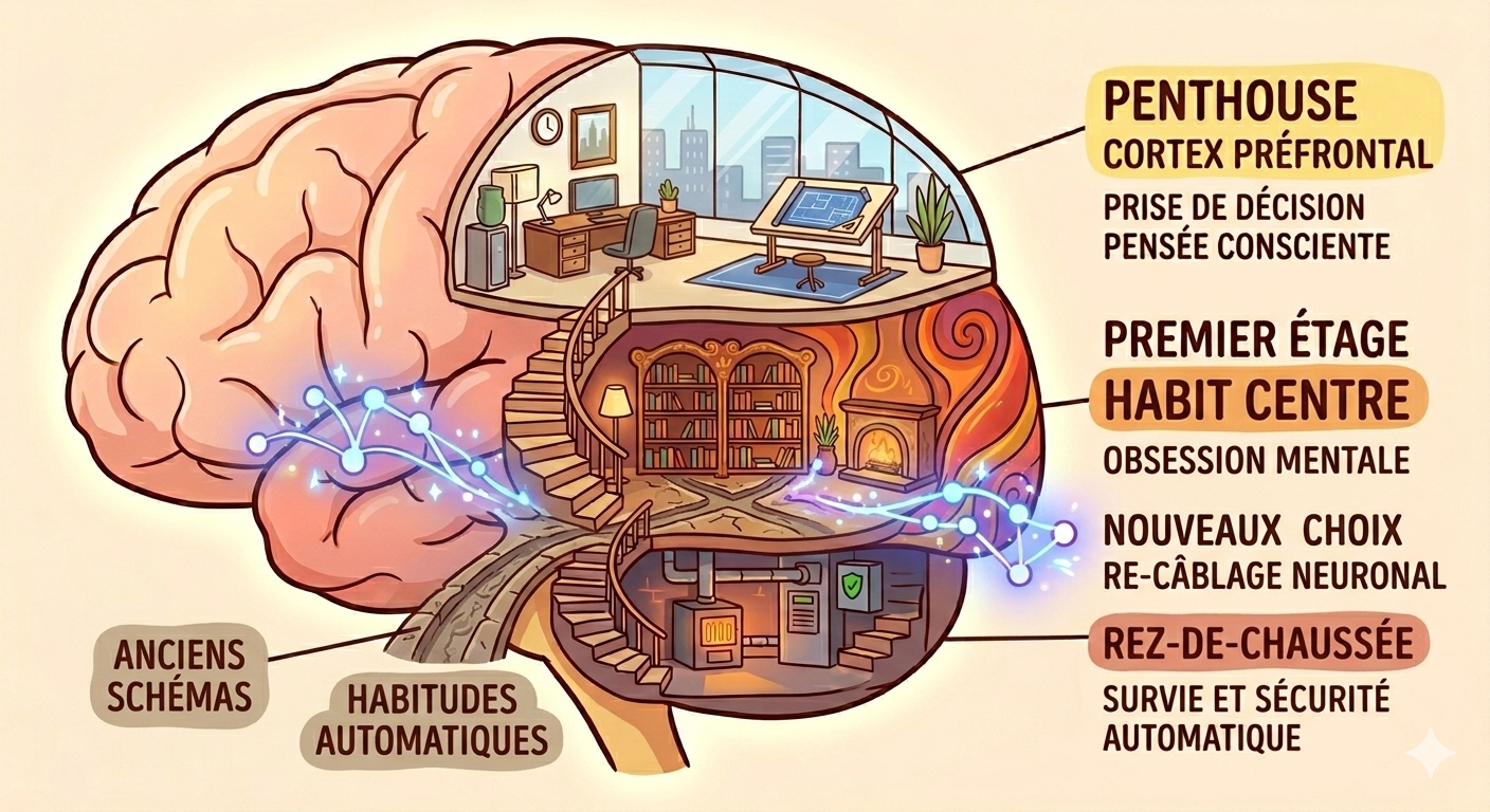 Illustration de la neuroplasticité : création de nouveaux sentiers neuronaux dans le système limbique. Illustration de la neuroplasticité : création de nouveaux sentiers neuronaux dans le système limbique.