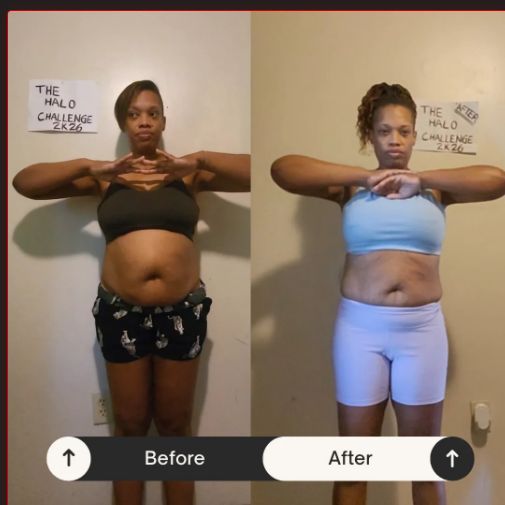 Michelle’s published before and after transformation, front view
