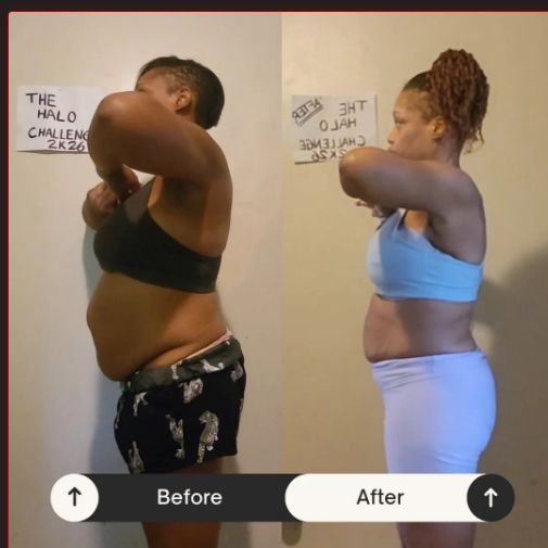 Michelle’s published before and after transformation, side view