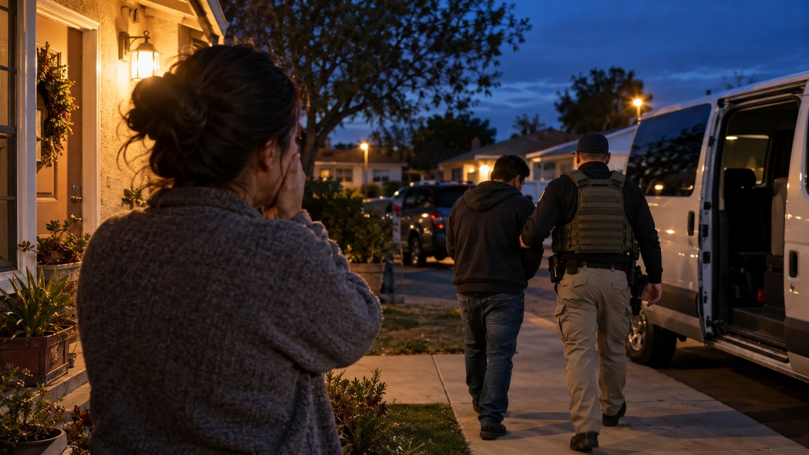 Una mujer ve cómo se llevan a un familiar frente a su casa