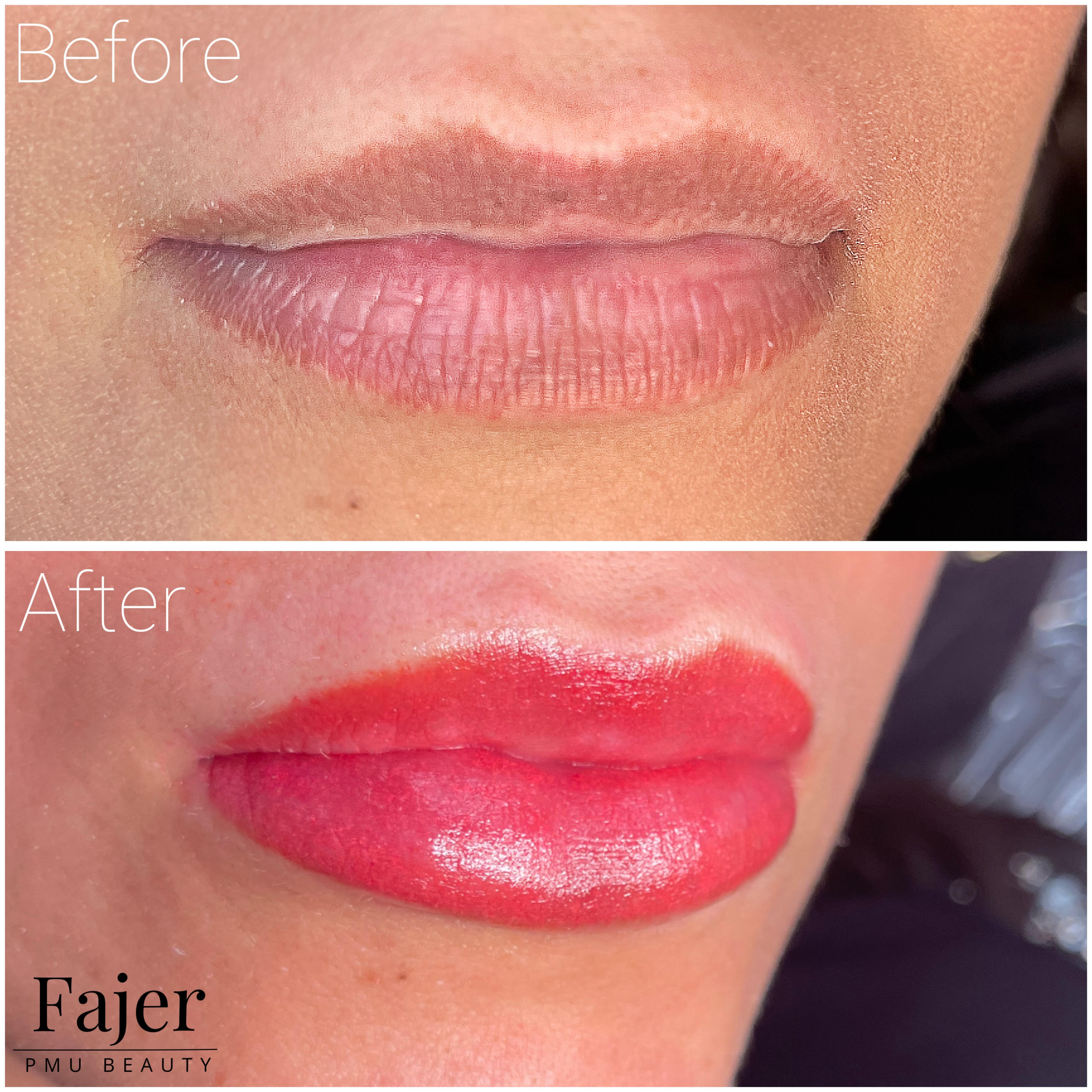 Before and after permanent makeup result