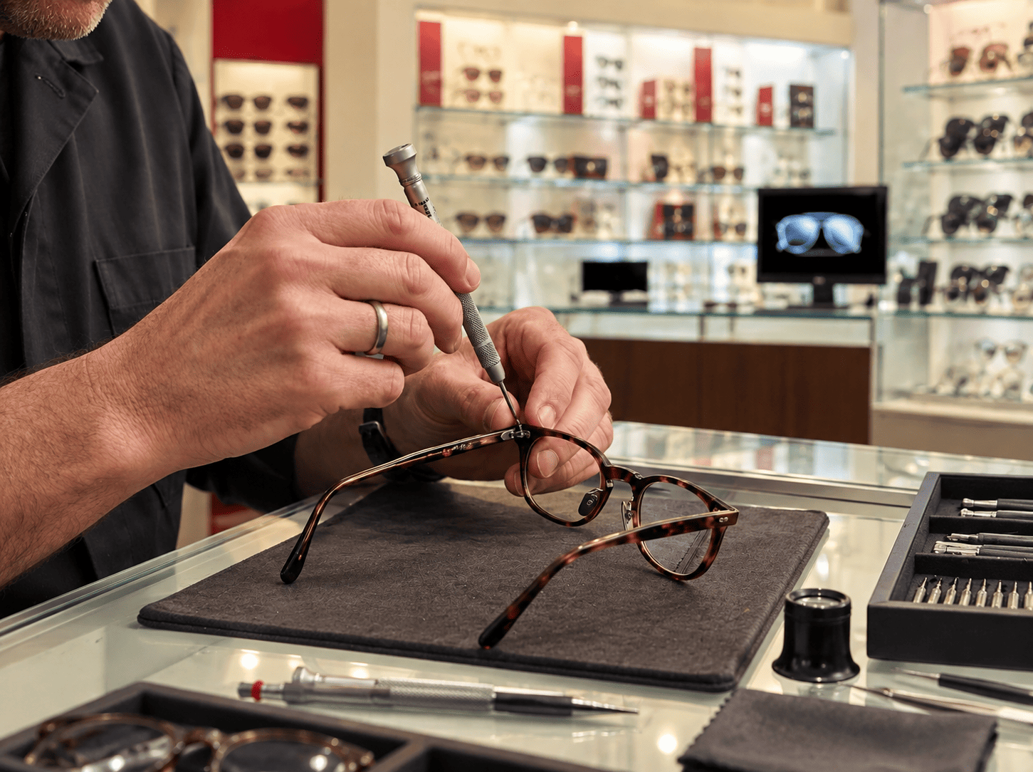 Expert frame adjustments and repairs at Optical Zone Westminster