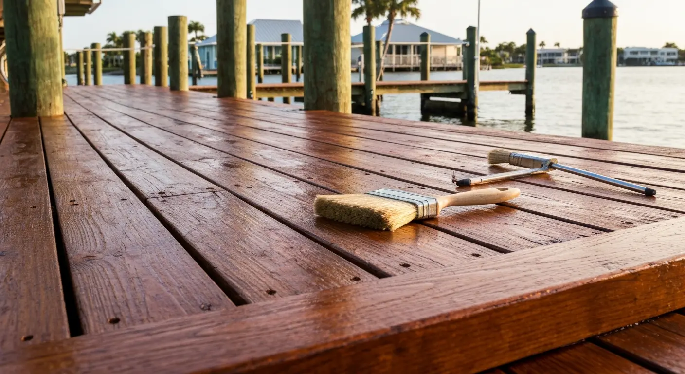 Stained wooden dock and deck finish in St. Pete Beach