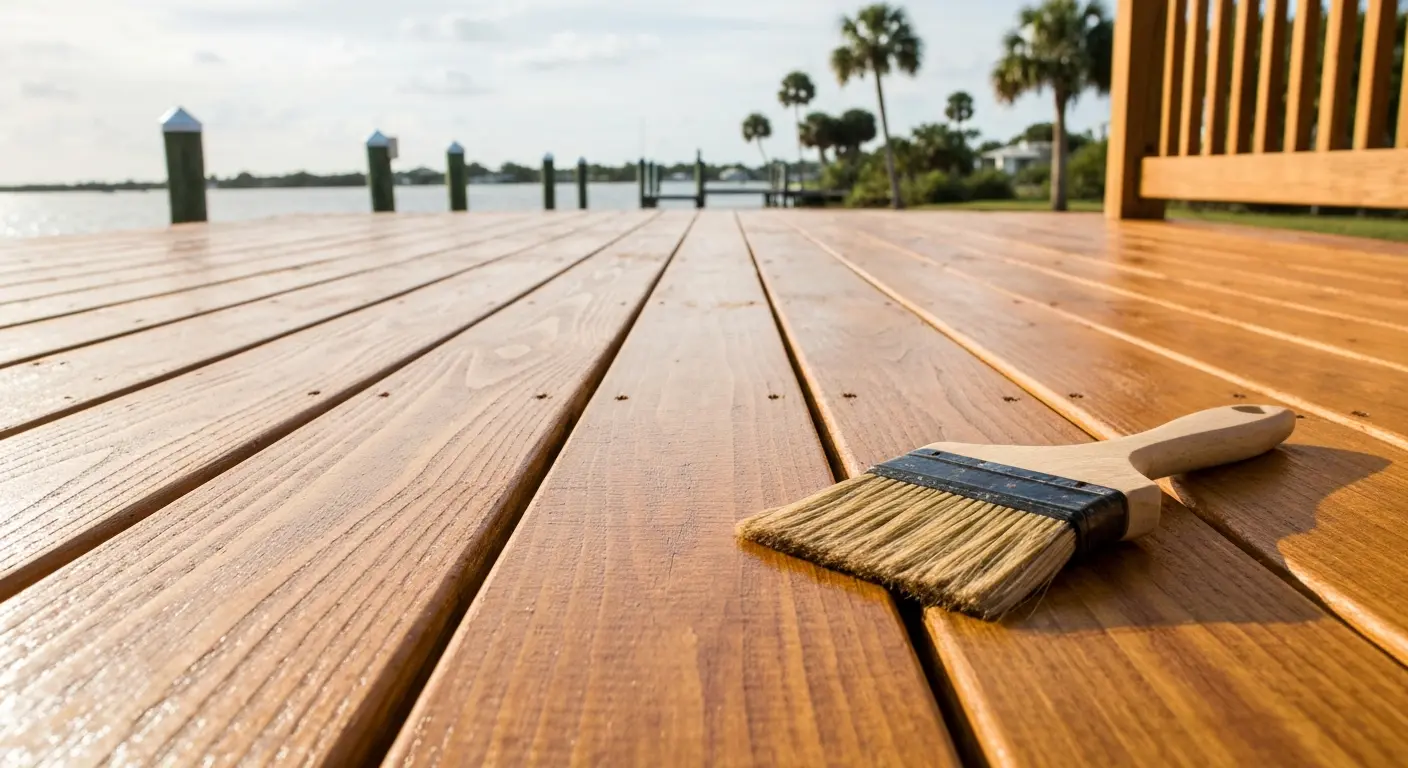Stained wood deck overlooking Safety Harbor waterfront