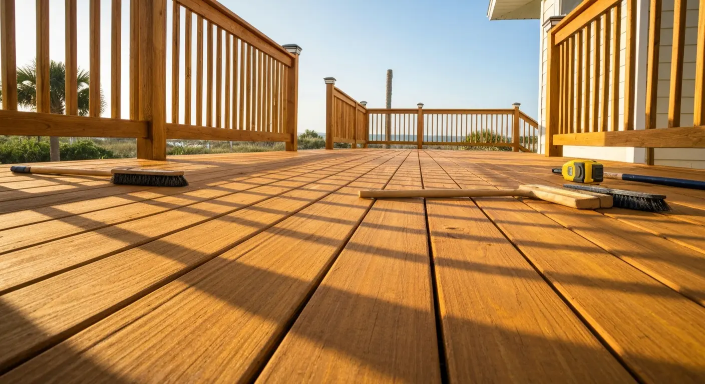Stained deck with ocean view