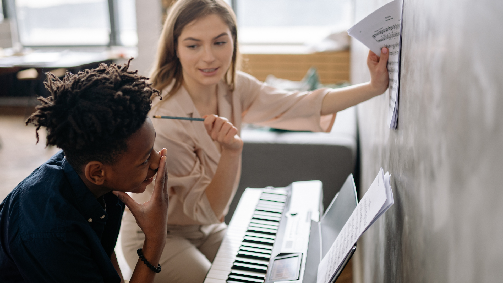 A boy playing piano