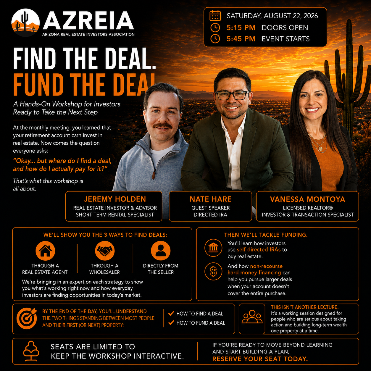 Find the Deal Fund the Deal — AZREIA Workshop flyer